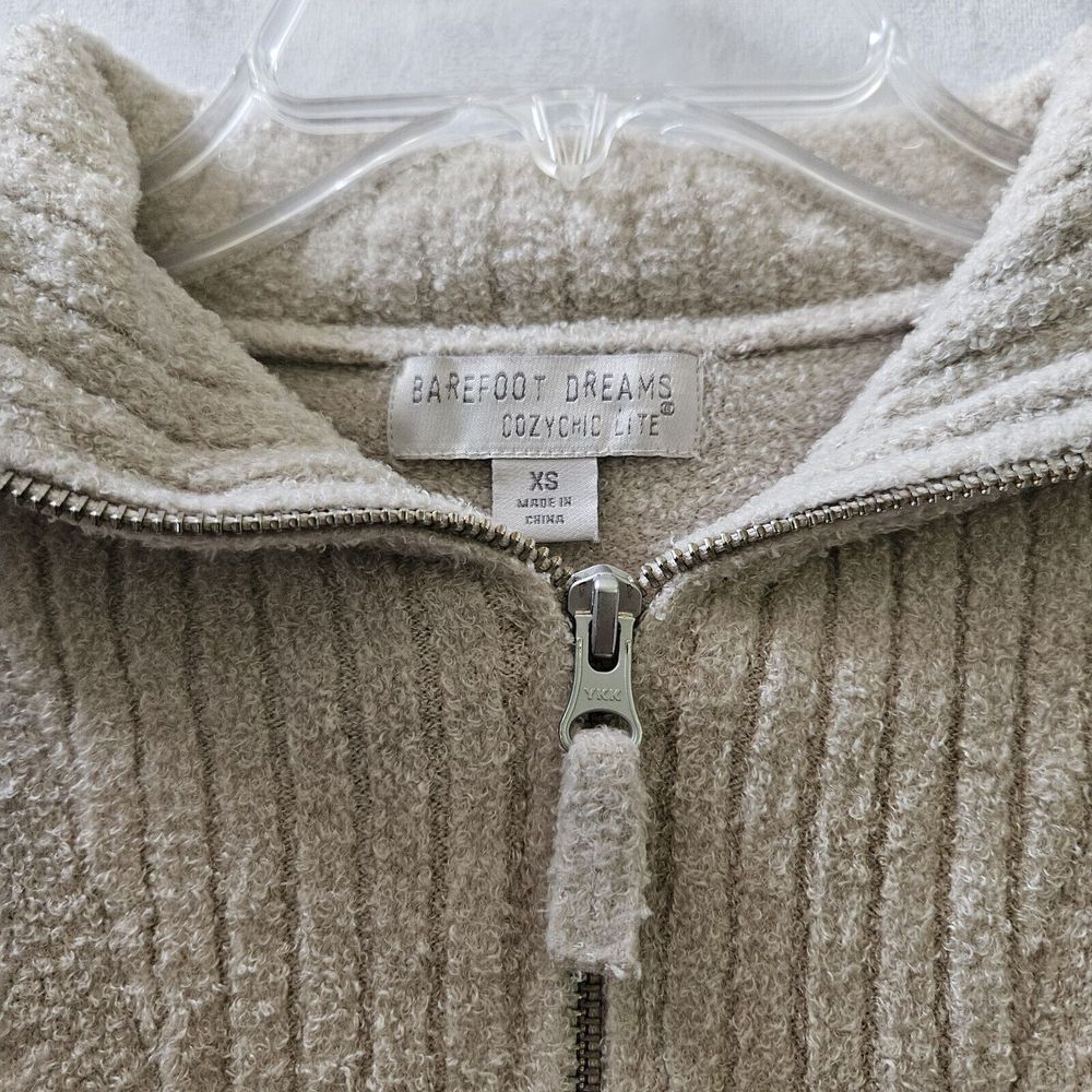 Barefoot Dreams Sweater XS CozyChic Lite High Rib Half Zip Tunic Biscotti‎ Cozy - Picture 4 of 13